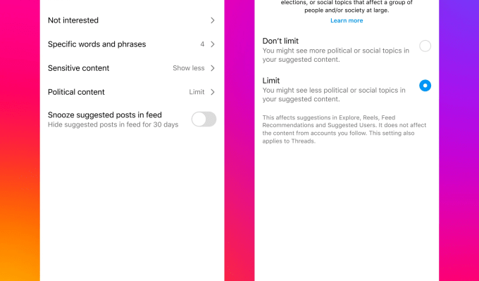 Instagram und Threads werden politische Inhalte nicht mehr „proaktiv empfehlen