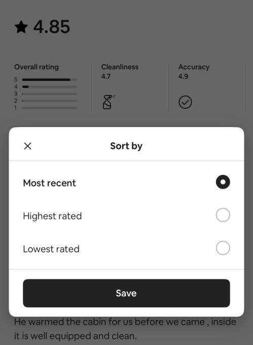 Airbnb ermöglicht es Benutzern jetzt, Bewertungen nach der niedrigsten Bewertung zu sortieren
