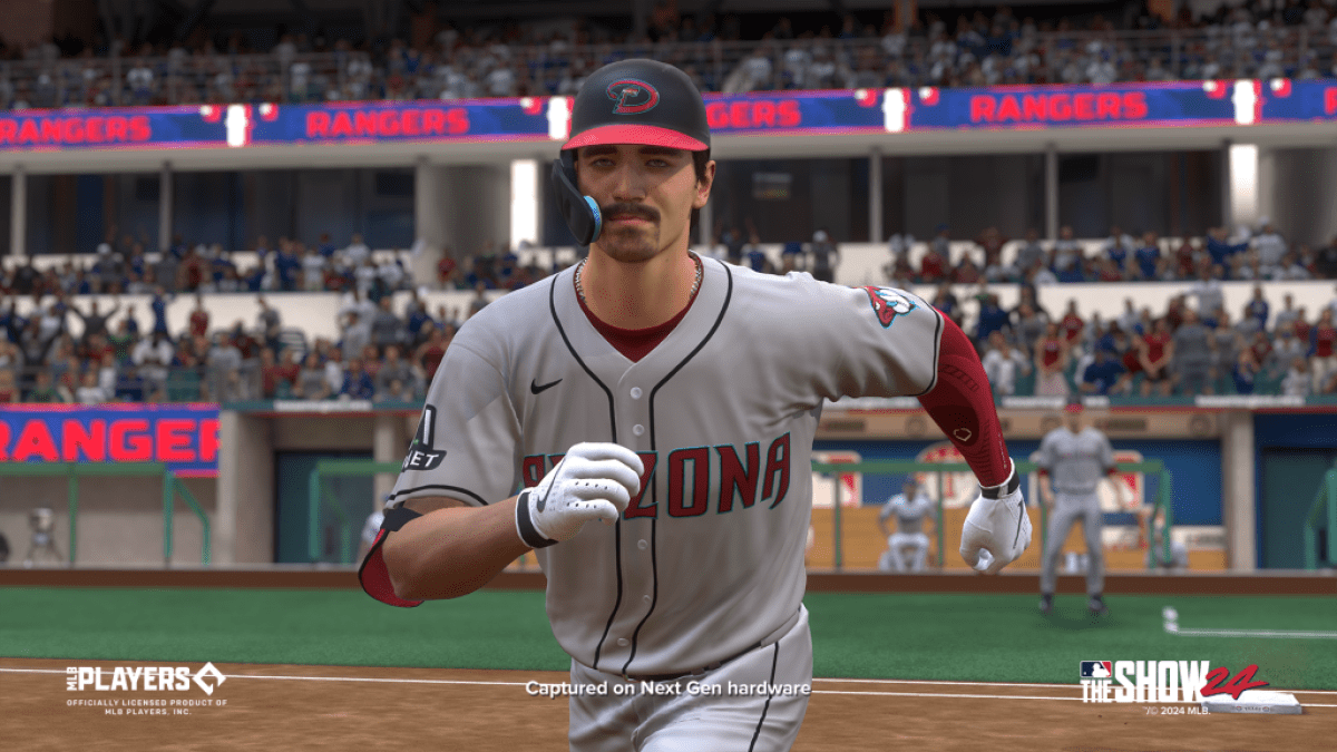 Corbin Carroll leitet die Basen in MLB The Show 24. Dieses Bild ist Teil eines Artikels darüber, wie MLB The Show 24 für jeden Baseball-Fan etwas zu bieten hat