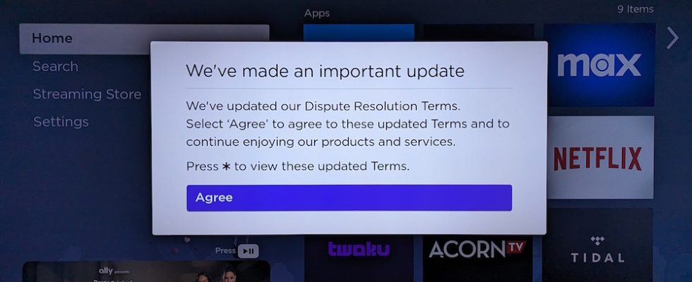 Roku deaktiviert Fernseher und Streaming Geraete bis Benutzer den neuen Bedingungen