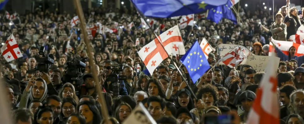 20000 Demonstration in Georgia waehrend Abgeordnete umstrittenes Gesetz zur „auslaendischen Einflussnahme