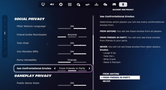 Fortnite fuegt eine neue Einstellung zum Ausblenden von „Konfrontations Emotes hinzu