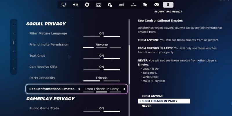 Fortnite fuegt eine neue Einstellung zum Ausblenden von „Konfrontations Emotes hinzu