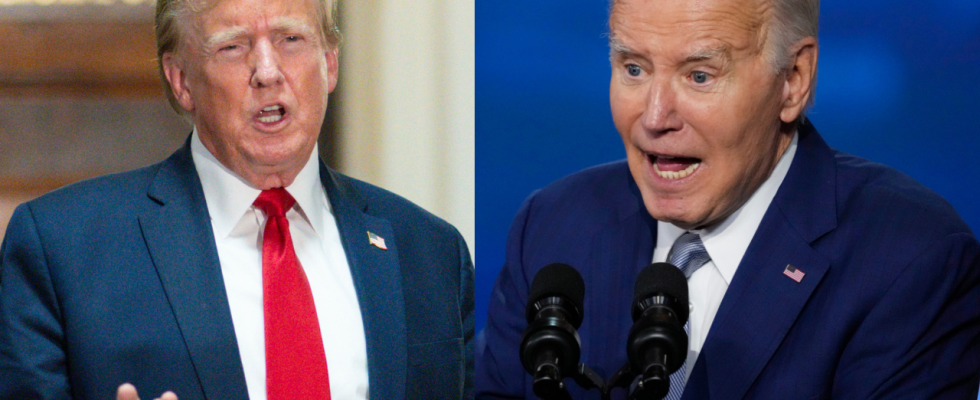 Joe Biden geht auf Wahlkampftour waehrend Donald Trump mit Stoerungen