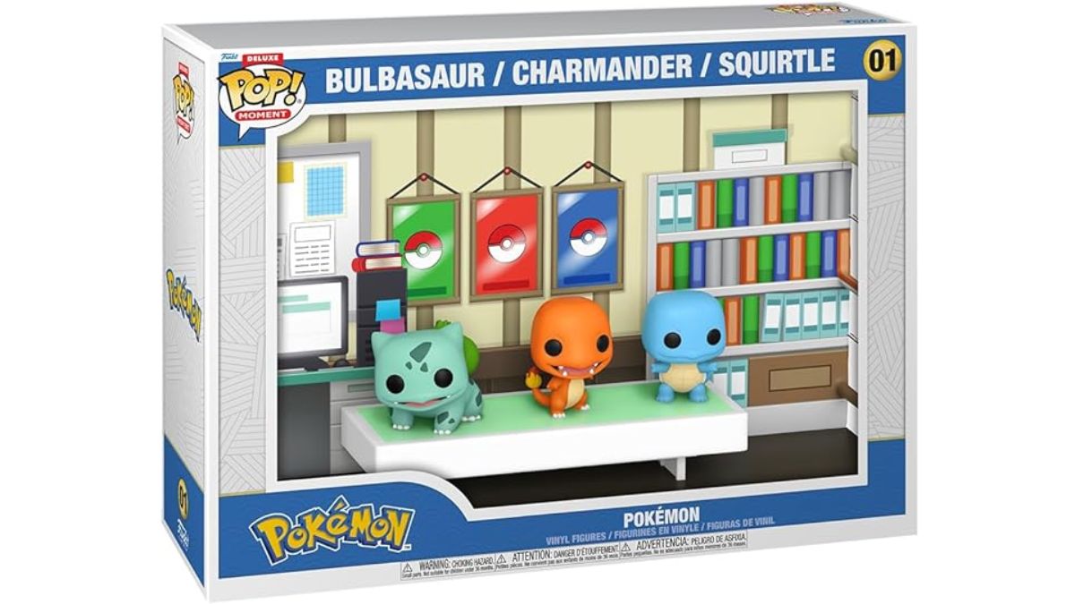 Foto eines Funko-Pop-Startersets mit Bulbasaur-, Charmander- und Squirtle-Funko-Pops