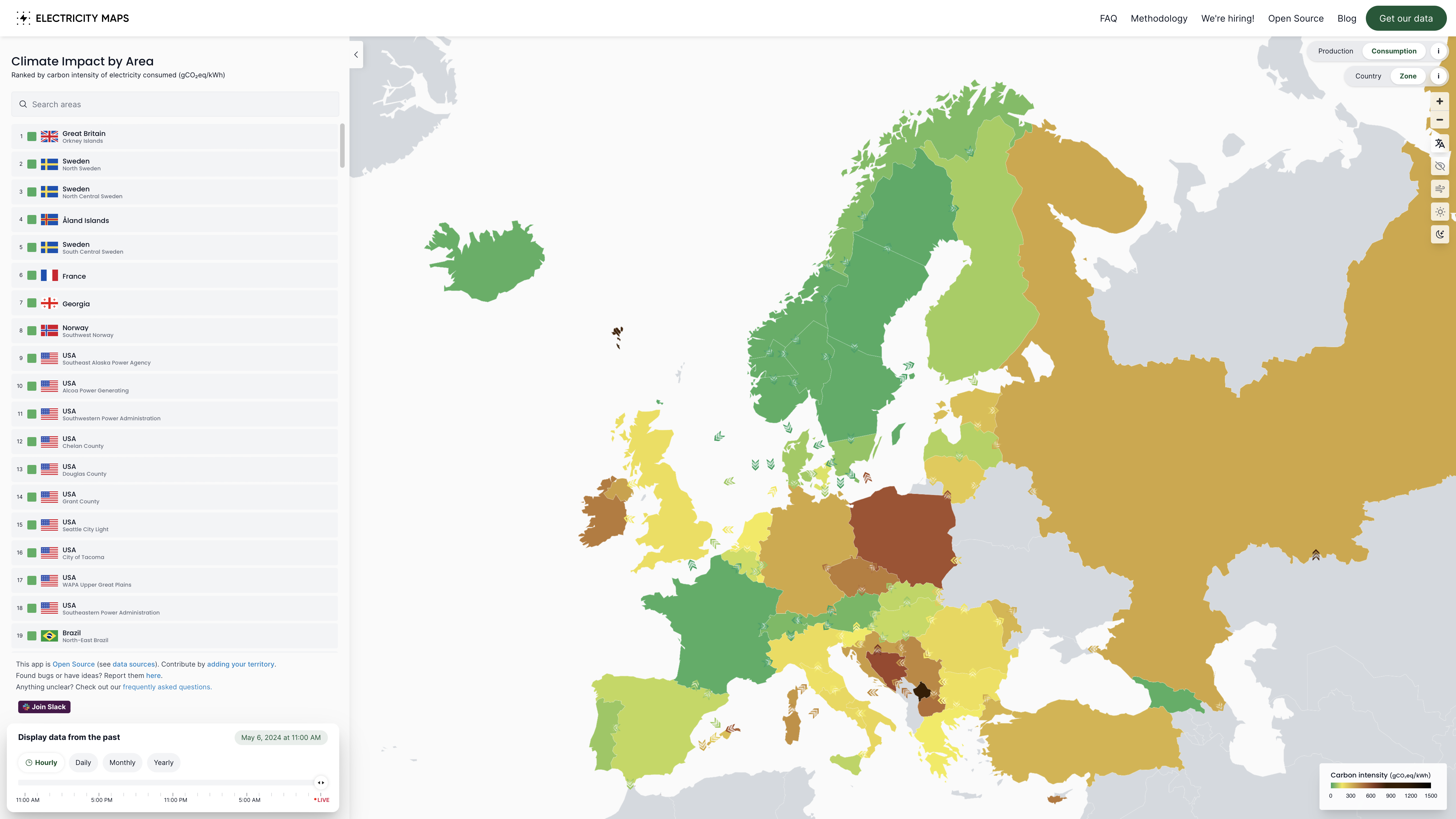 Electricity Maps berechnet die CO2 Intensitaet des Stromverbrauchs um die Nutzung