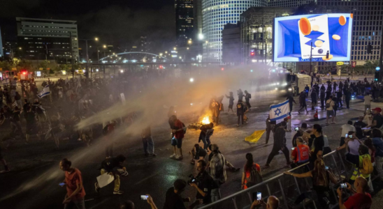 Es kommt zu Handgreiflichkeiten zwischen der Polizei und Demonstranten die