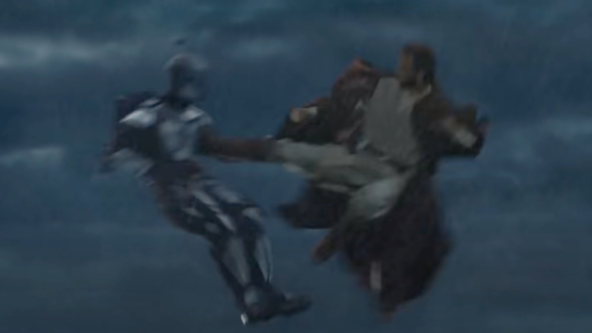 Obi-Wan Kenobi verpasst Jango Fett im „Angriff der Klonkrieger“ einen Flykick