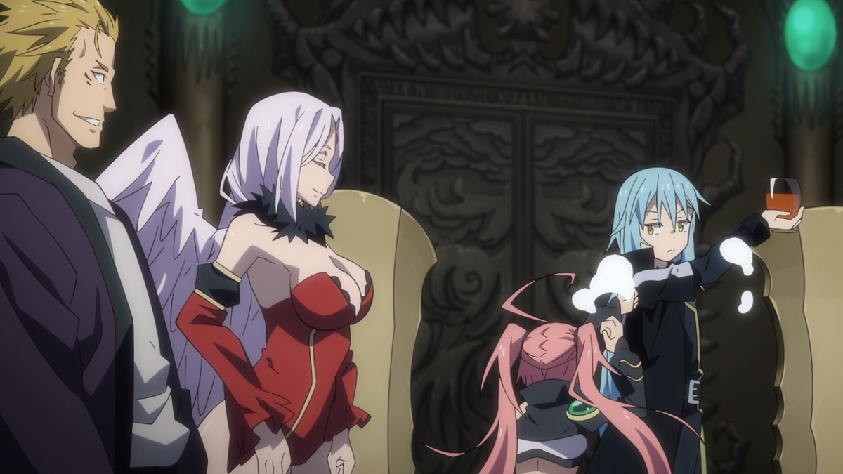 Bild der Charaktere in „That Time I Got Reincarnated as a Slime“, wobei einer der Charaktere viel Dekolleté zeigt