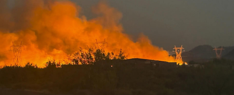 Waldbrand in Arizona Feuerwehrleute kaempfen darum Feuer unter Kontrolle zu