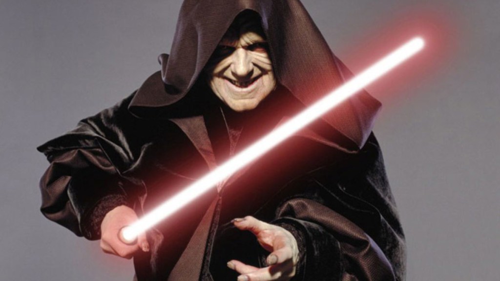 Darth Sidious mit seinem roten Lichtschwert