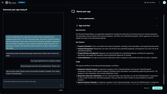 AWS App Studio verspricht die Generierung von Unternehmens Apps aus einer