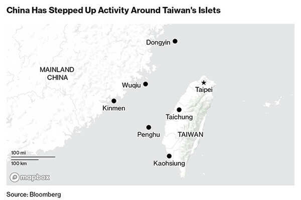 China setzt Taiwan unter Druck indem es Inseln und Fischereigebiete