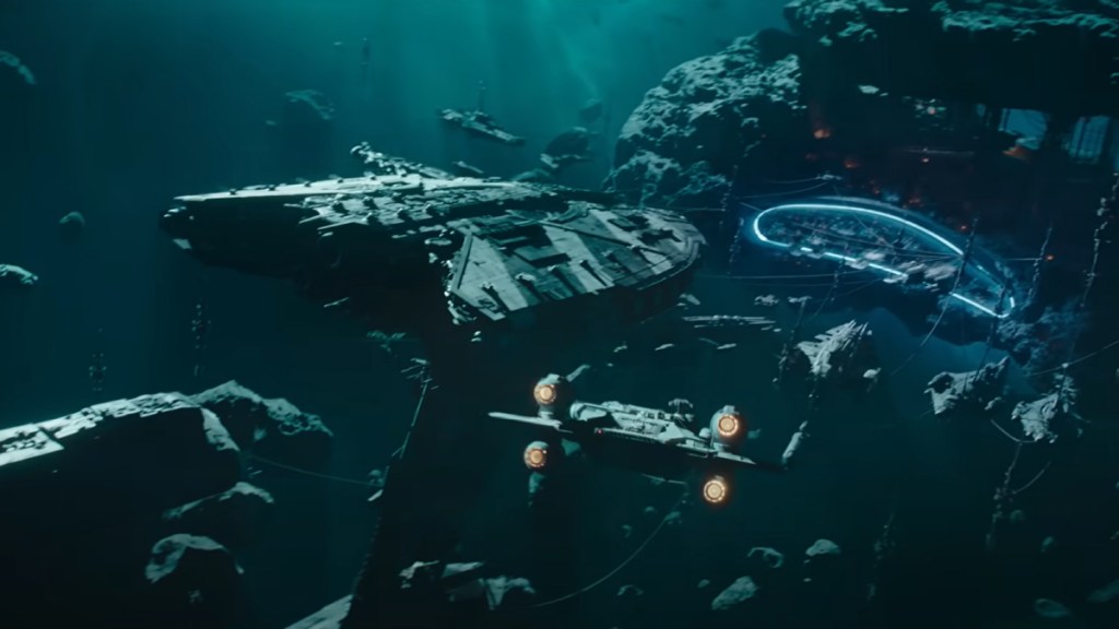 Die Onyx Cinder fliegt in Star Wars: Skeleton Crew auf eine Asteroiden-Raumstation zu