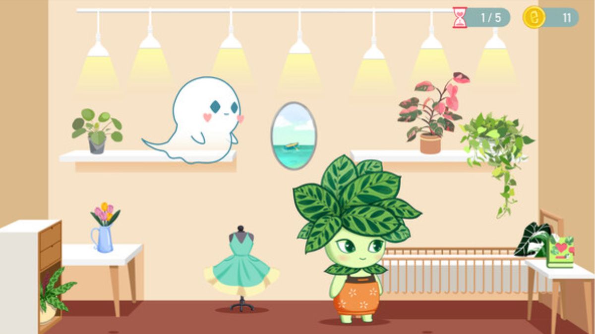 Screenshot aus dem Spiel Love, Ghostie, der ein Ghostie und einen der Bewohner zeigt