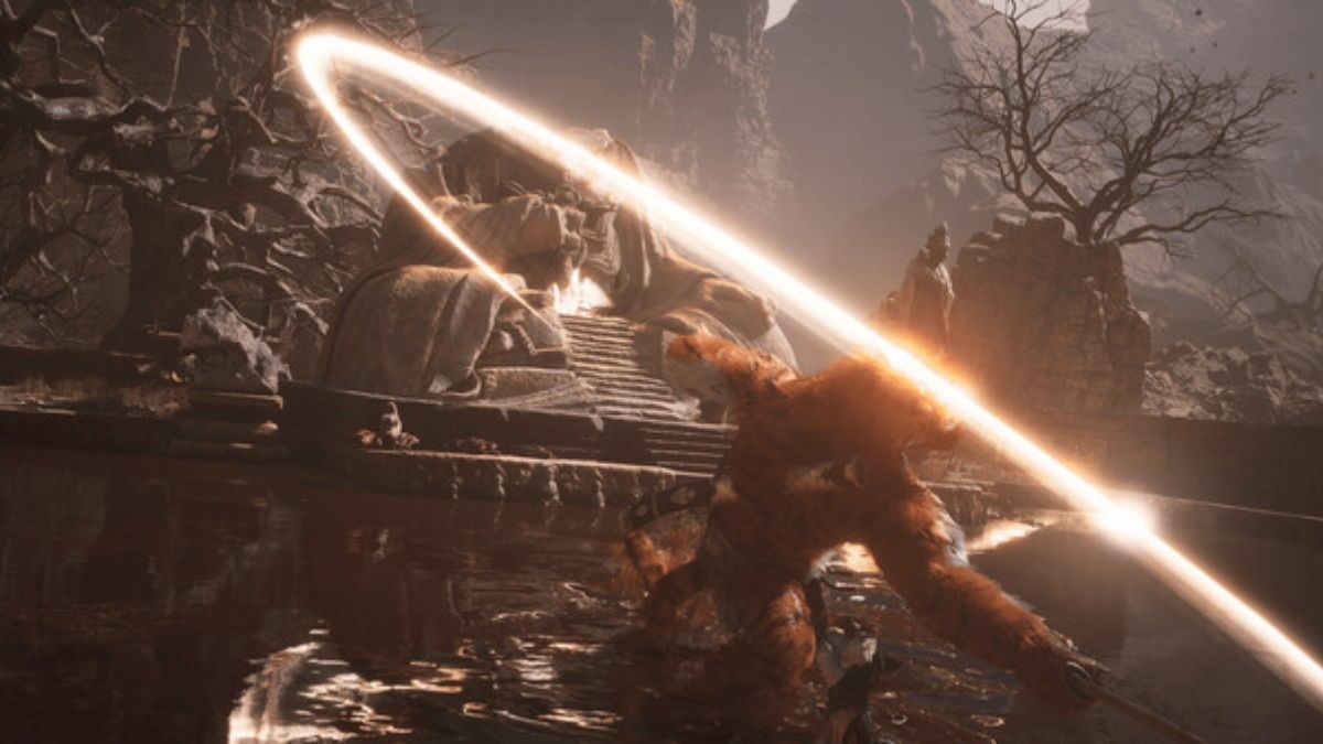 Screenshot des Gameplays von Black Myth: Wukong mit Kampfszenen