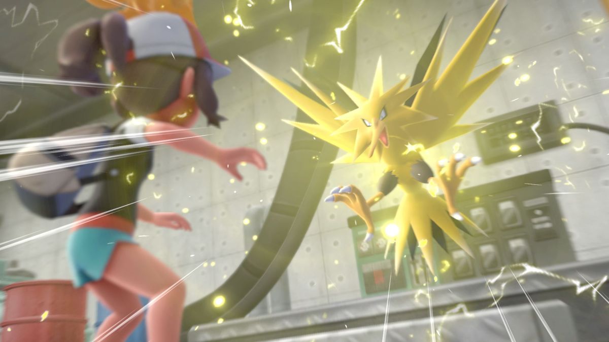 Zapados verwendet einen Angriff in Pokémon: Let’s Go, Pikachu und Evoli.