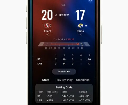 Apple Sports wird vor der Football Saison mit Live Aktivitaeten Spielberichten und