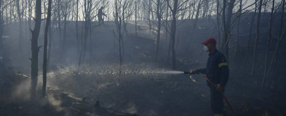 Griechische Waldbraende verwuesten Berge und naehern sich der griechischen Hauptstadt