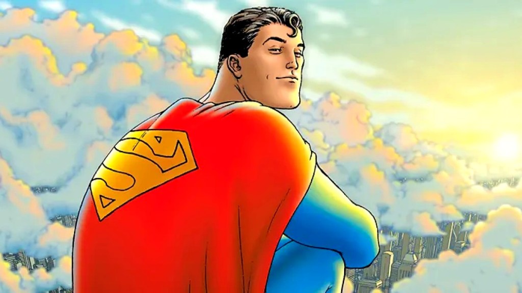 Superman sitzt auf einer Wolke auf Frank Quitelys All-Star Superman #1-Cover