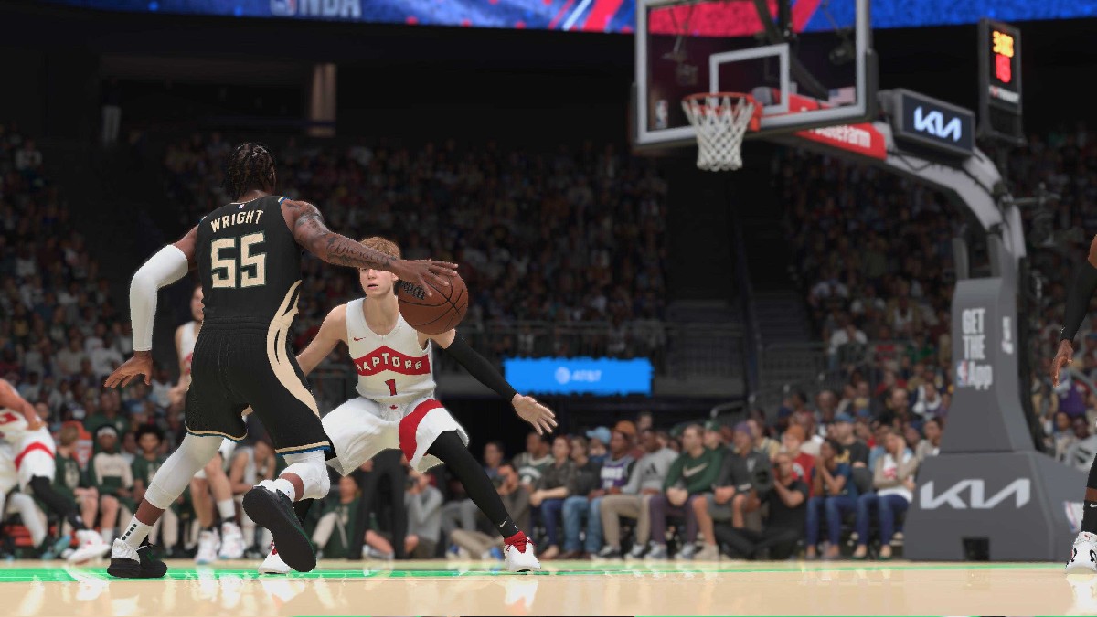 Wright führt in NBA 2K25 in einer Rezension des Spiels eine Verteidigungsmaßnahme durch