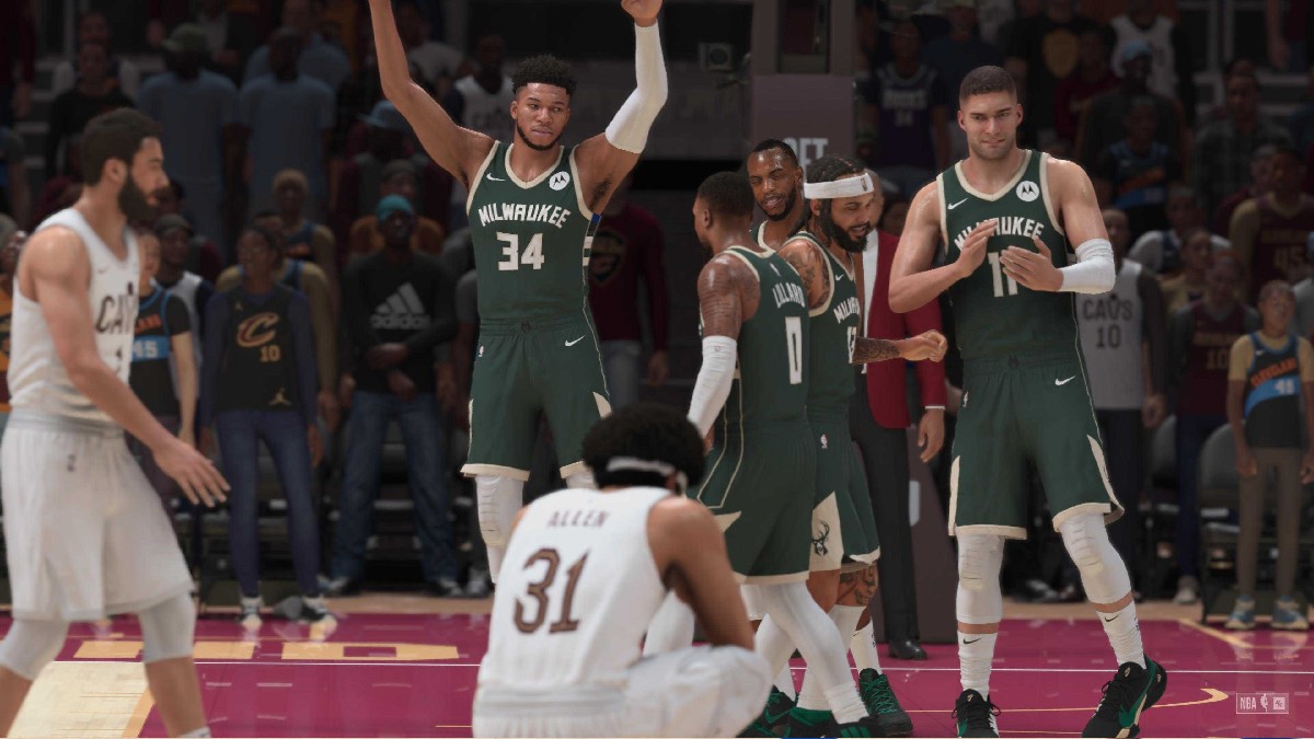 Die Milwaukee Bucks feiern in NBA 2K25 in einer Rezension des Spiels