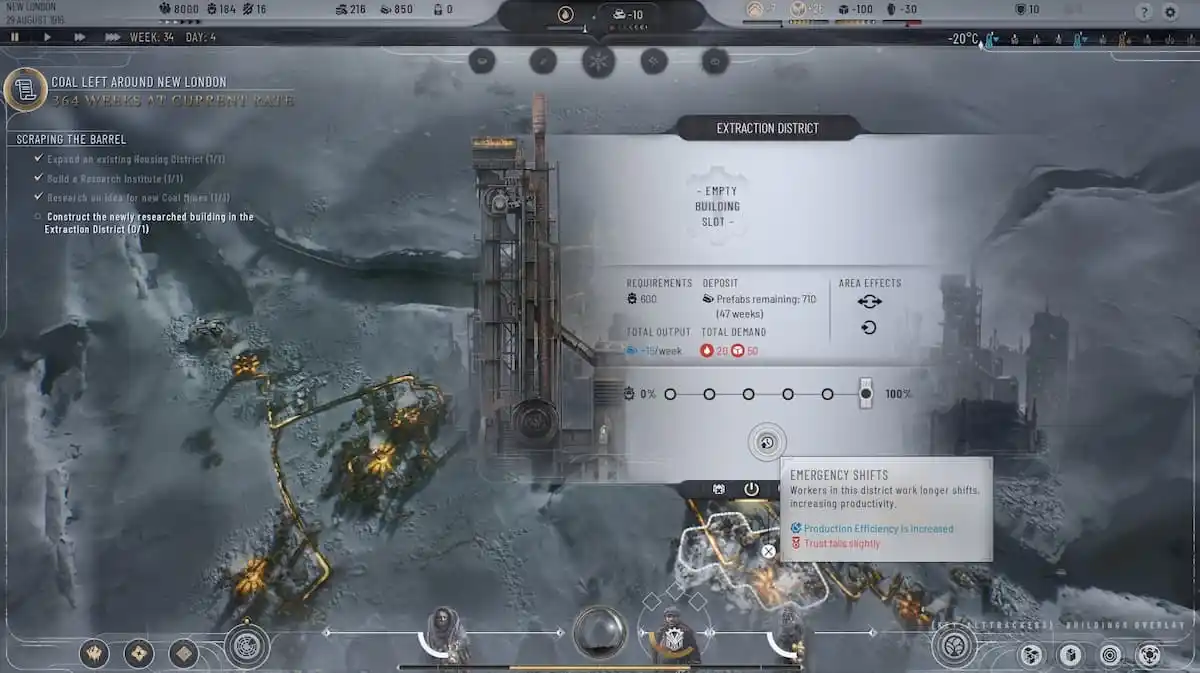 Zuweisen von Notfallschichten in Frostpunk 2