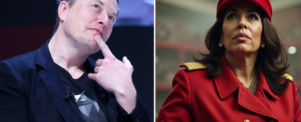 Elon Musks sarkastisches KI Bild von Kamala Harris als „kommunistischer Diktatorin