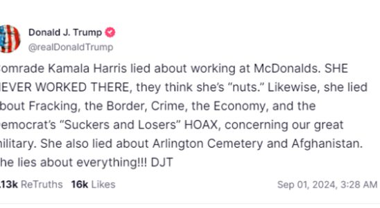 Trump beschuldigt „Genosse Kamala Harris ueber McDonalds Job gelogen zu haben