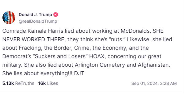 Trump beschuldigt „Genosse Kamala Harris ueber McDonalds Job gelogen zu haben