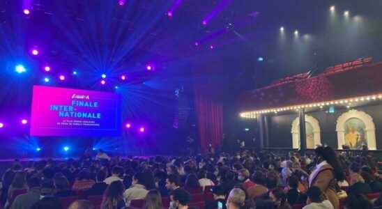 Public speaking on stage at the Bataclan for the final