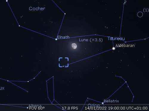 The Moon in rapprochement with Elnath and the Crab Nebula