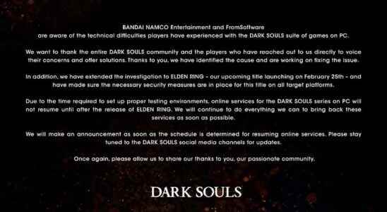 Dark Souls is offline until Elden Ring comes out