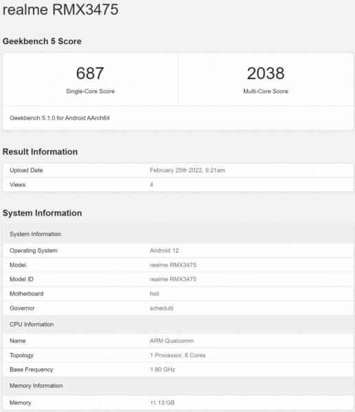 Realme V25 Geekbench