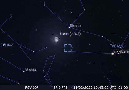 The Moon in rapprochement with Elnath and the Crab Nebula