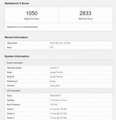 Google Pixel 6a in Geekbench Test