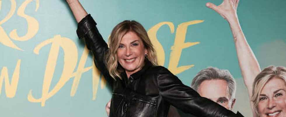 Michele Laroque dares the leather jumpsuit and it suits her