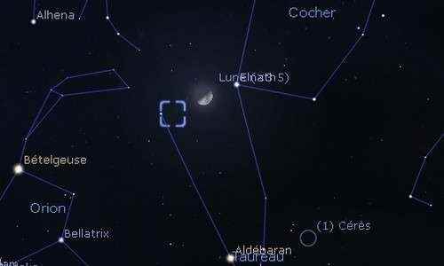 The Moon in rapprochement with Elnath and the Crab Nebula