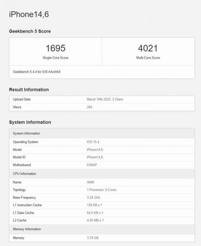 iPhone SE 2022 Geekbench Test Results