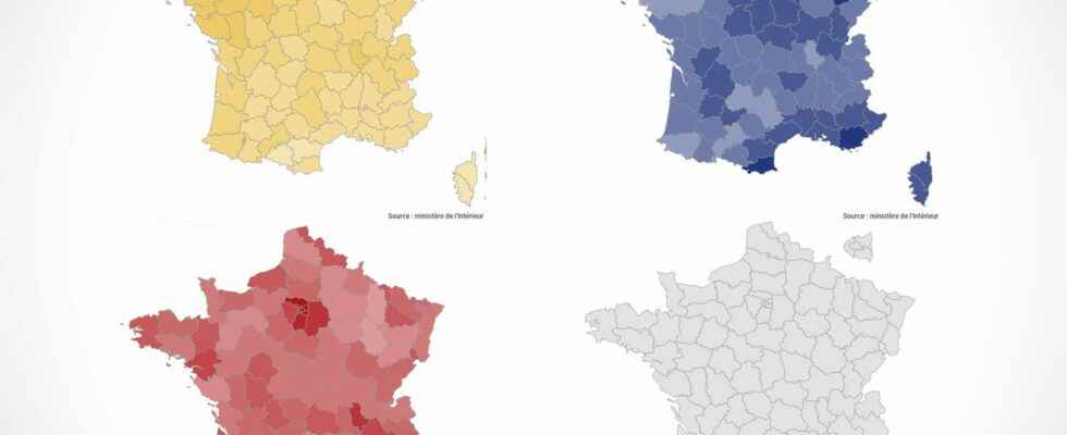 MENU Vote Macron Melenchon Le Pen Results maps by municipality