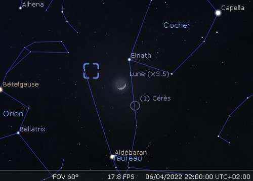 The Moon in rapprochement with Ceres and the Crab Nebula