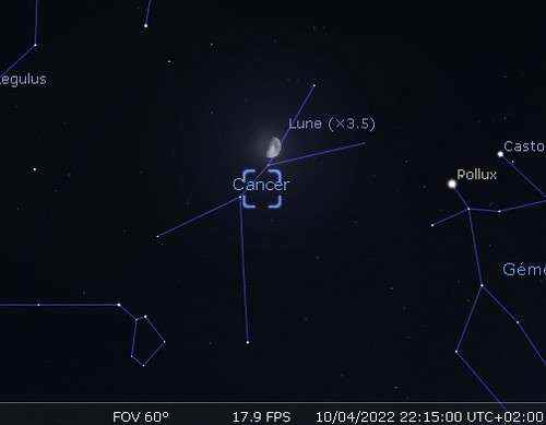 The Moon in rapprochement with the Creche cluster