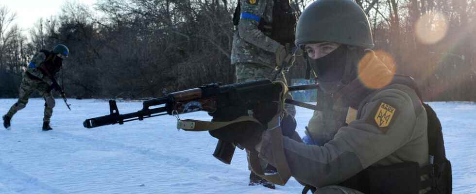 in Pokrovske members of the Azov battalion look towards Mariupol