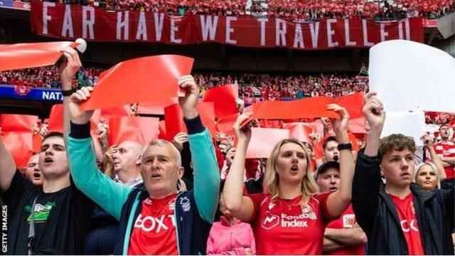 One of the posters hung before the playoff game at Wembley 