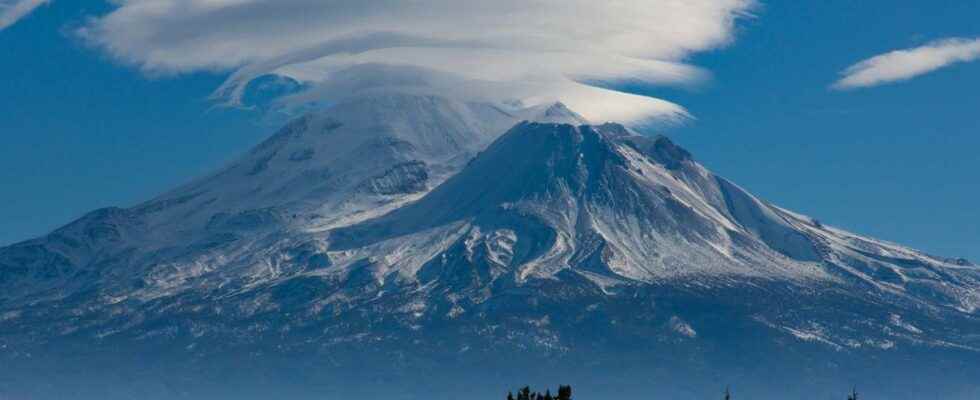 Extraordinary weather phenomenon clouds clinging to the mountains