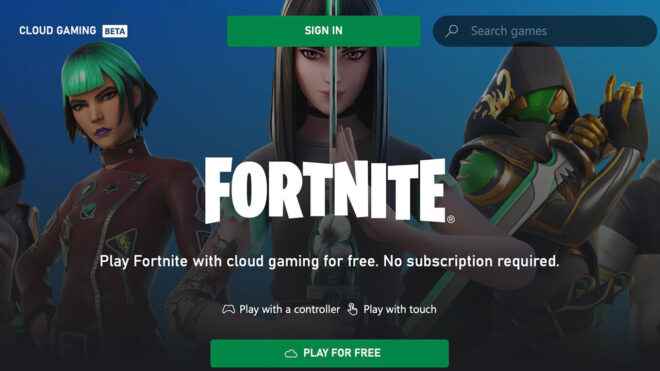 Fortnite comes to the Xbox Cloud Gaming system for free