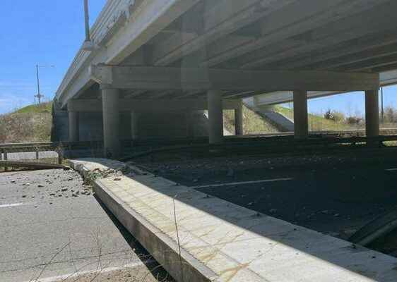 Part of 403 overpass falls onto highway