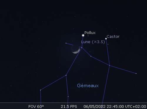 The Moon in rapprochement with Pollux and Castor