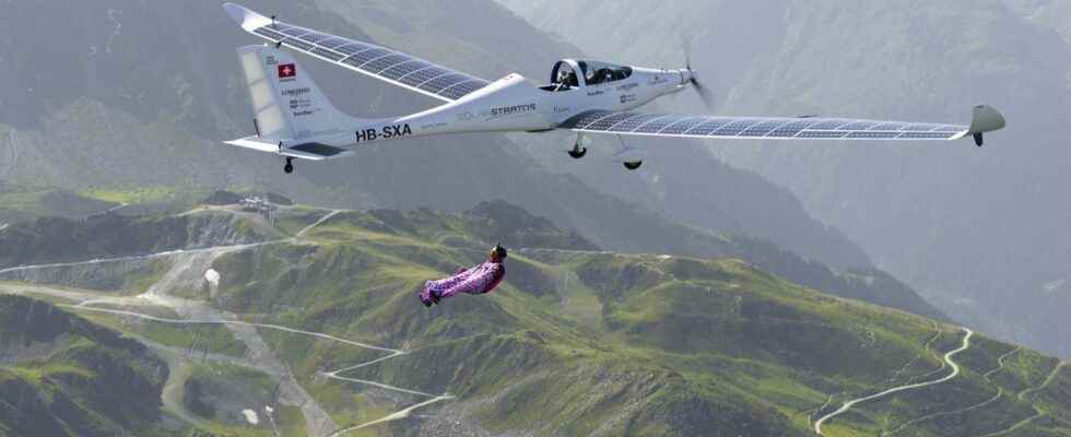 The first wingsuit flight from a solar powered plane