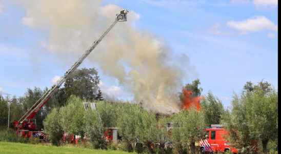 Big fire in farm with thatched roof in Oudewater also